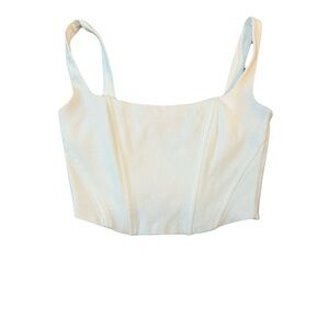 Beige Botany Cotton Cropped Corset  Tank Top- Off White, S